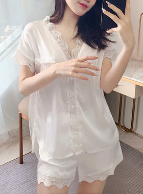 桑蚕丝真丝睡衣女2026年新款夏季性感蕾丝花边短袖短裤家居服套装