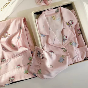 真丝睡衣女甜美家居服生日礼物送女生套装 桑蚕丝凯蒂猫小红书同款