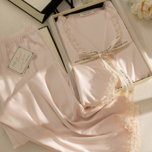 桑蚕丝秋季新款法式睡衣女长袖长裤感宽松女士居家服套装可外穿