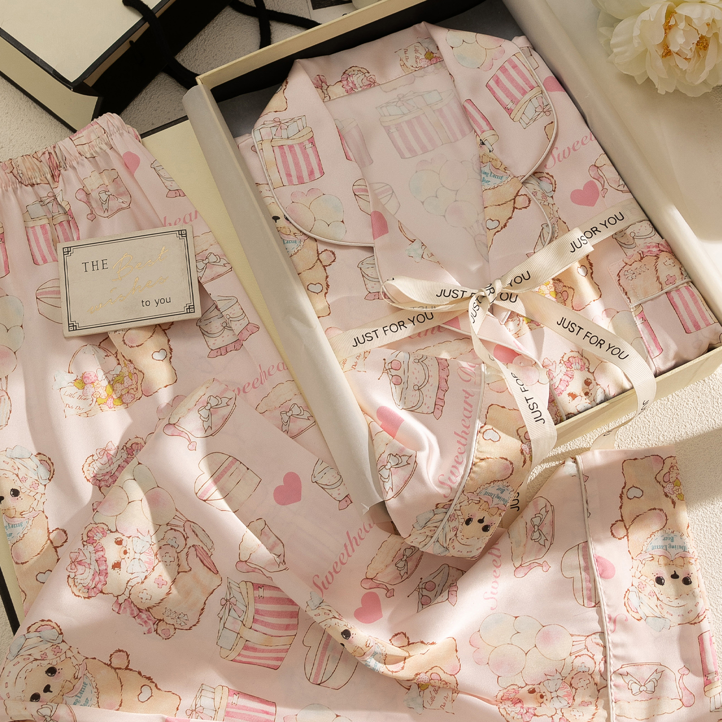 桑蚕丝蛋糕小熊家居服卡通小熊