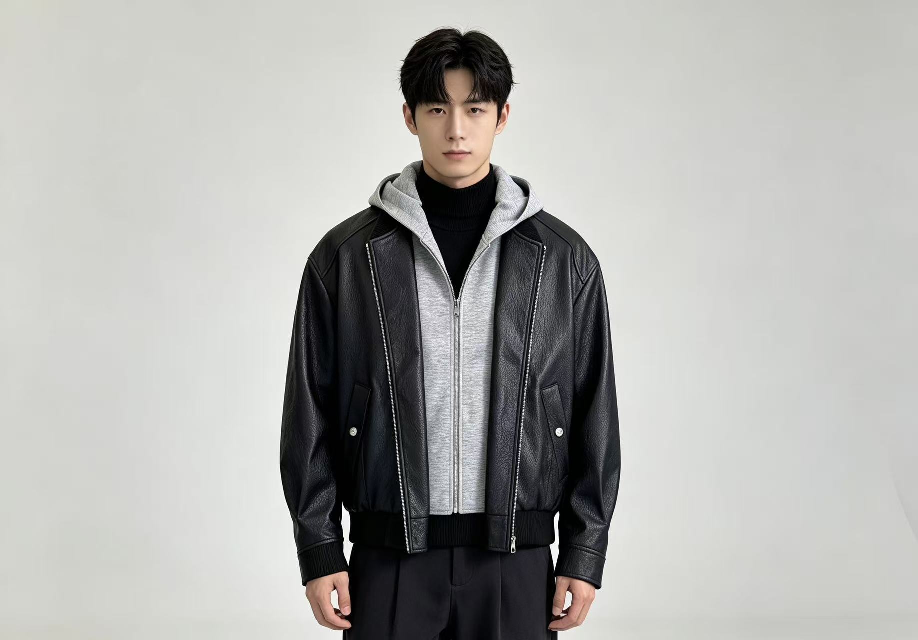 007 007 16EME NORD 2026秋季新款男士连帽皮夹克时尚百搭上衣图片