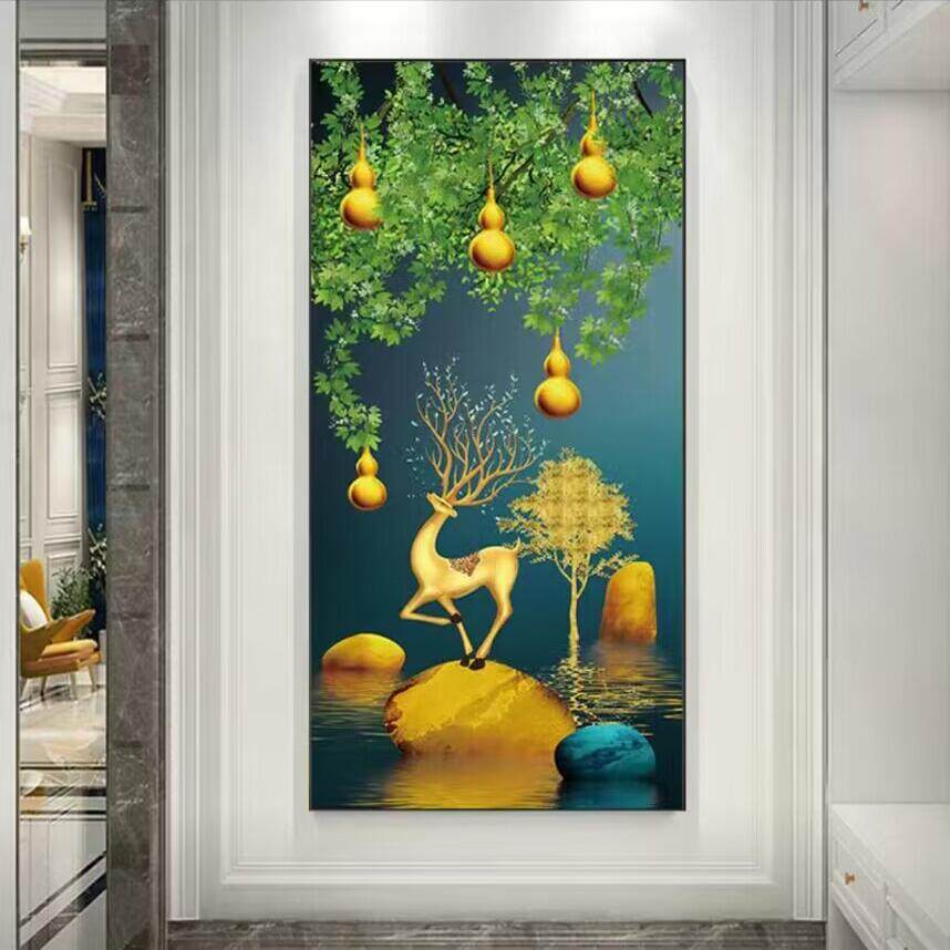 中式五福临门钻石画2026新款发财麋鹿装饰画葫芦树点贴绣手工diy,居家布艺,钻石绣,淘宝优惠券,粉丝福利购,淘宝优惠卷