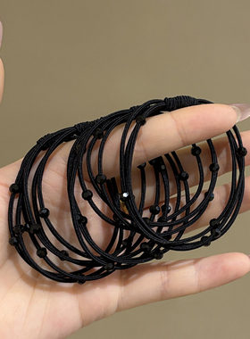 黑色简约头饰运动头绳橡皮筋绑发圈女扎头发绳胶圈皮套头圈仿水晶