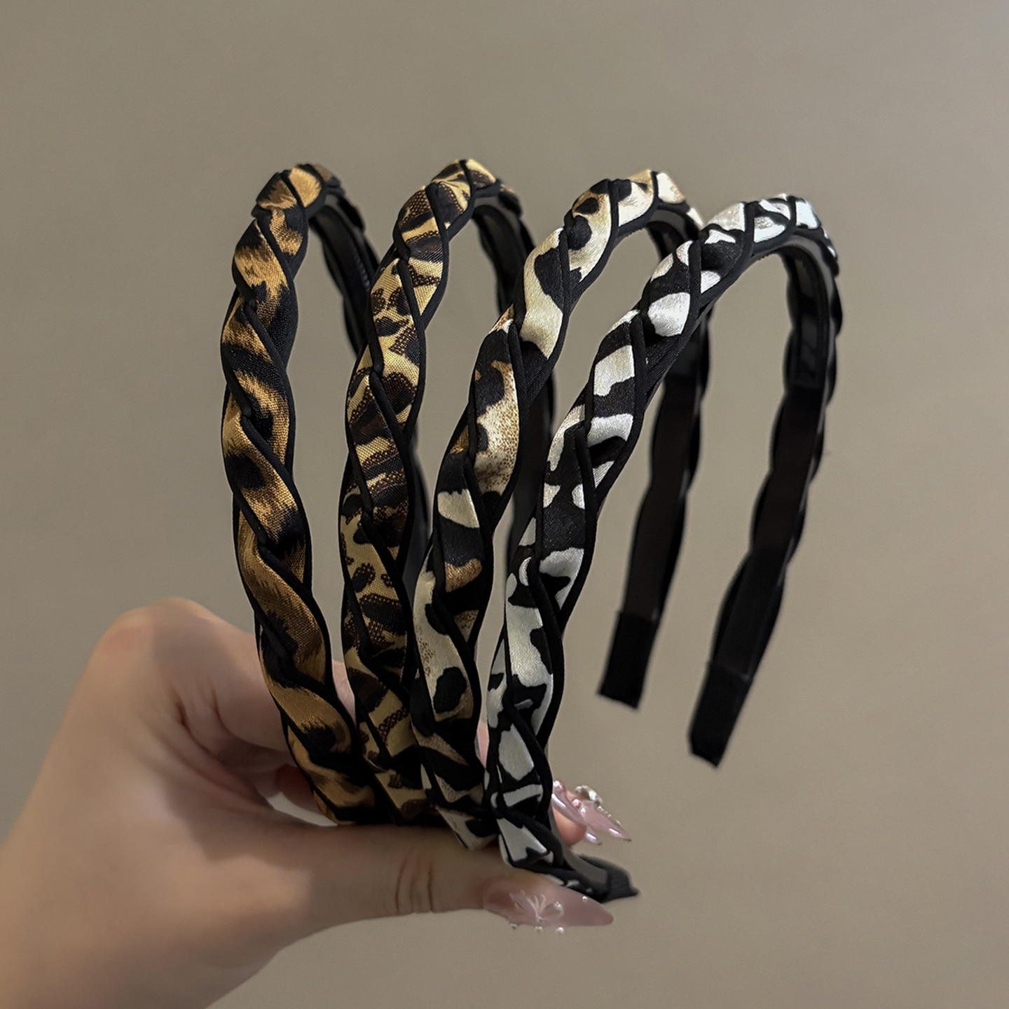 诗情画意豹纹细麻花发箍