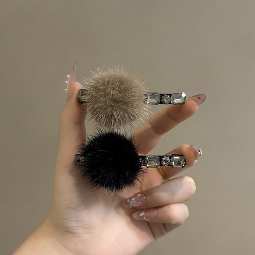 诗情画意水貂毛带钻一字夹