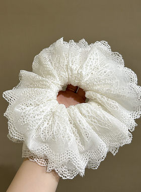 法式复古蕾丝白色镂空大肠头绳发圈女扎头发绳头饰头花肥肠慵懒风