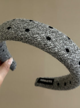 2025新款灰色波点海绵高颅顶发箍女头箍压发卡发捆头饰发旅秋冬季