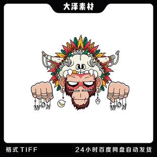 国潮中国风猴子拳头潮牌t恤卫衣猿后印花热转印高清免抠烫画素材