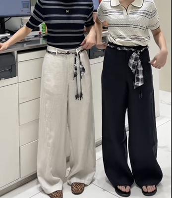 商场同款0158夏季新2026松紧腰休闲直筒裤女老钱风莱赛尔亚麻裤