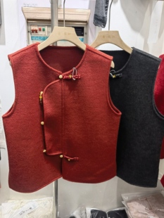 新中式国风马甲 2025冬季新款新年款毛呢盘扣红色马甲女坎肩88776