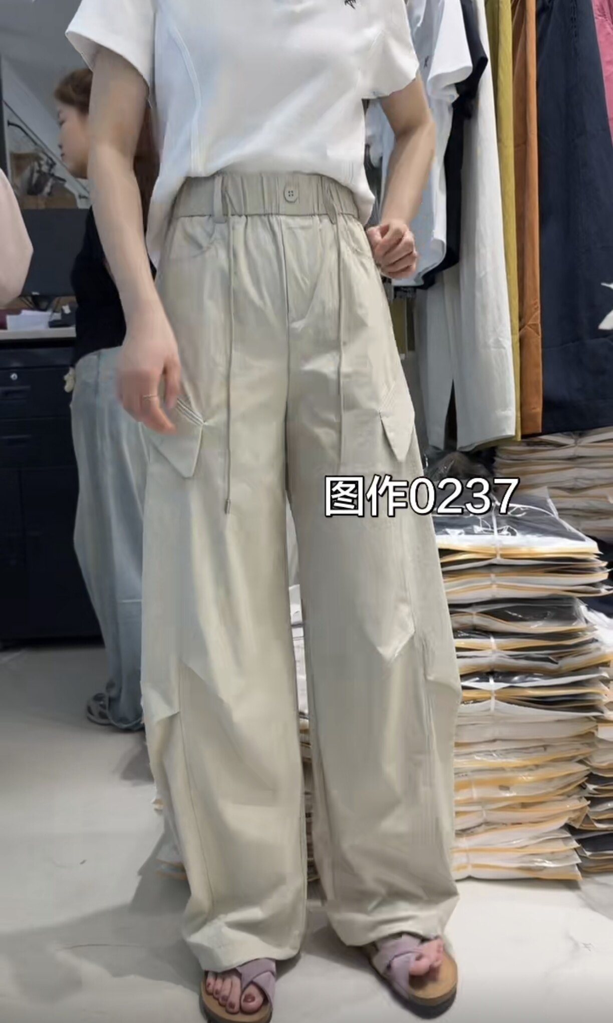 L0237夏季新款工装裤女休闲百搭宽松阔腿裤松紧腰速干裤