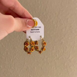 「未名花期」法式复古黄色玫瑰花耳扣夏季新款轻奢黄亦玫同款耳饰