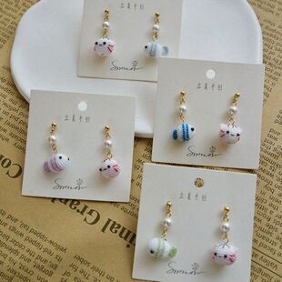 微钩猫咪小鱼耳环手链戒指小众饰品纯手工钩针蕾丝线编织立夏手创