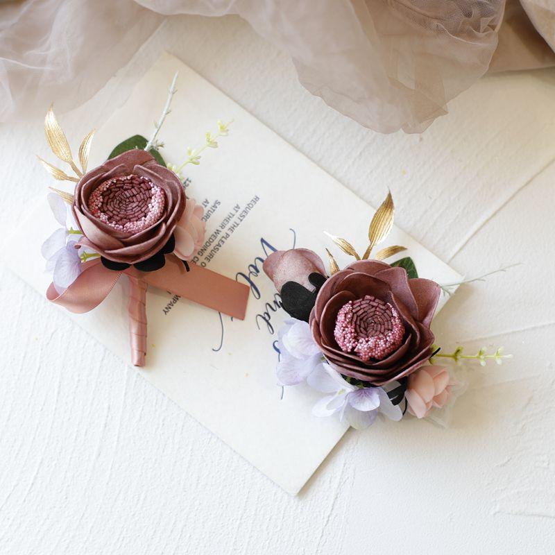 欧式复古仿真PE牡丹新娘伴娘婚礼手腕花新郎伴郎活动会议商业胸花