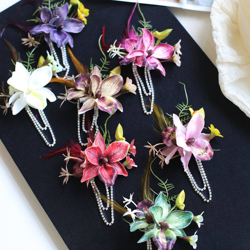 仿真千鸟兰新娘伴娘婚礼手腕花新郎伴郎会议商务开业庆典活动胸花