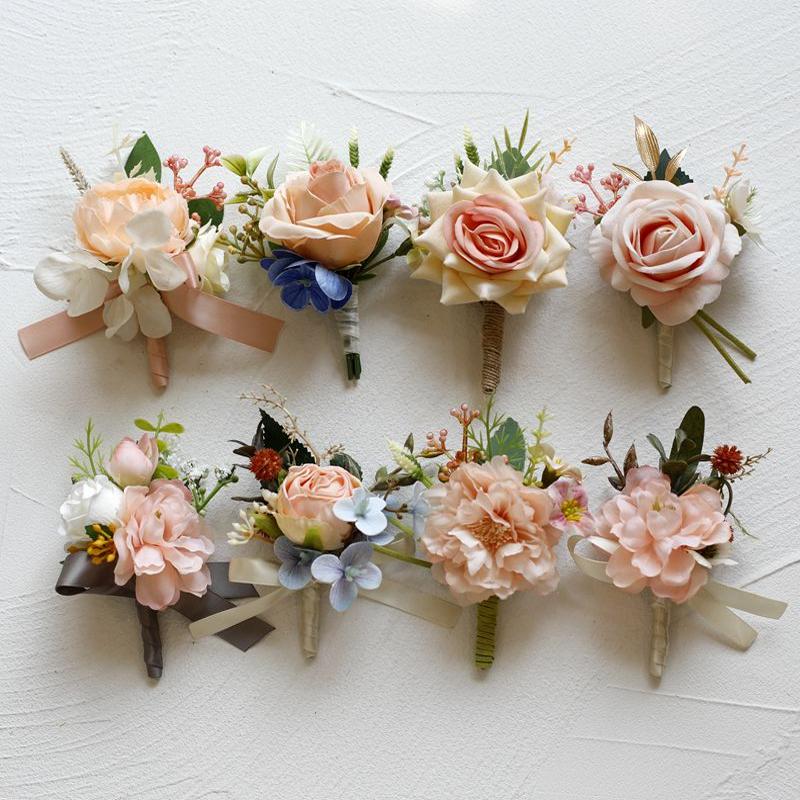 韩式香槟色仿真玫瑰新娘伴娘婚礼手腕花新郎伴郎宴会活动开业胸花