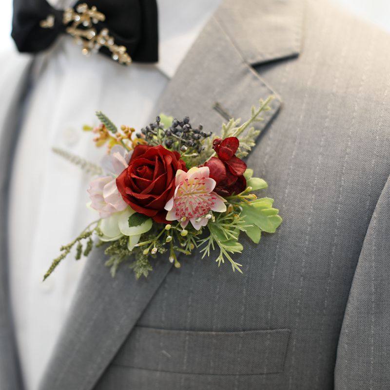 森系唯美绿植仿真花新郎结婚口袋胸花襟花 开业典礼会议活动胸针