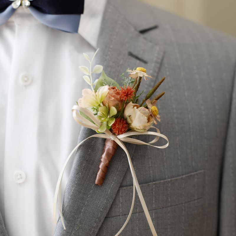 韩式欧式烧边仿真玫瑰新娘伴娘婚礼手腕花新郎伴郎结婚胸花贵宾