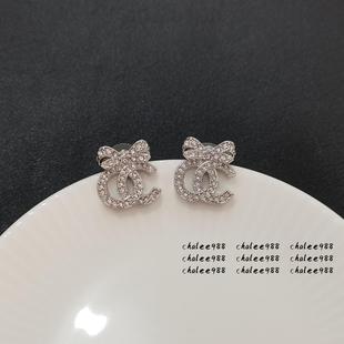 嘉迪璐24新款 高级感耳饰耳环银针 镶钻蝴蝶结白金色耳钉女