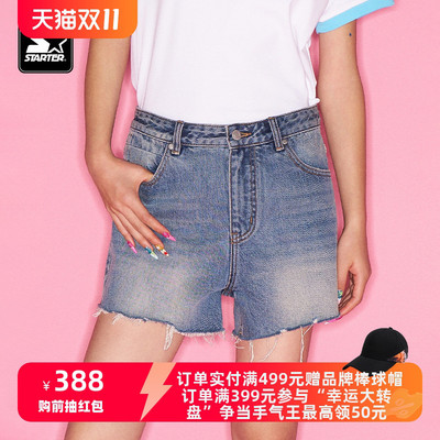 STARTER牛仔短裤2025夏季新款女生纯棉修身做旧水洗休闲百搭裤子