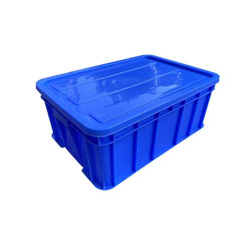 出售塑料周转箱蓝色新料pp工业长方形加厚带盖物流箱可丝印可烫金