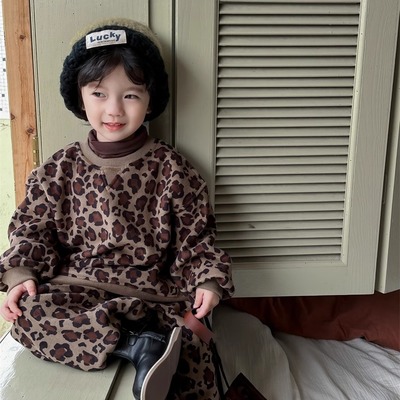 韩系休闲两件套春秋季豹纹套装