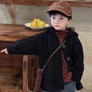 暮晨家秋冬新款2025男童麻花毛线衣外套中小童森系奶奶风开衫毛衣