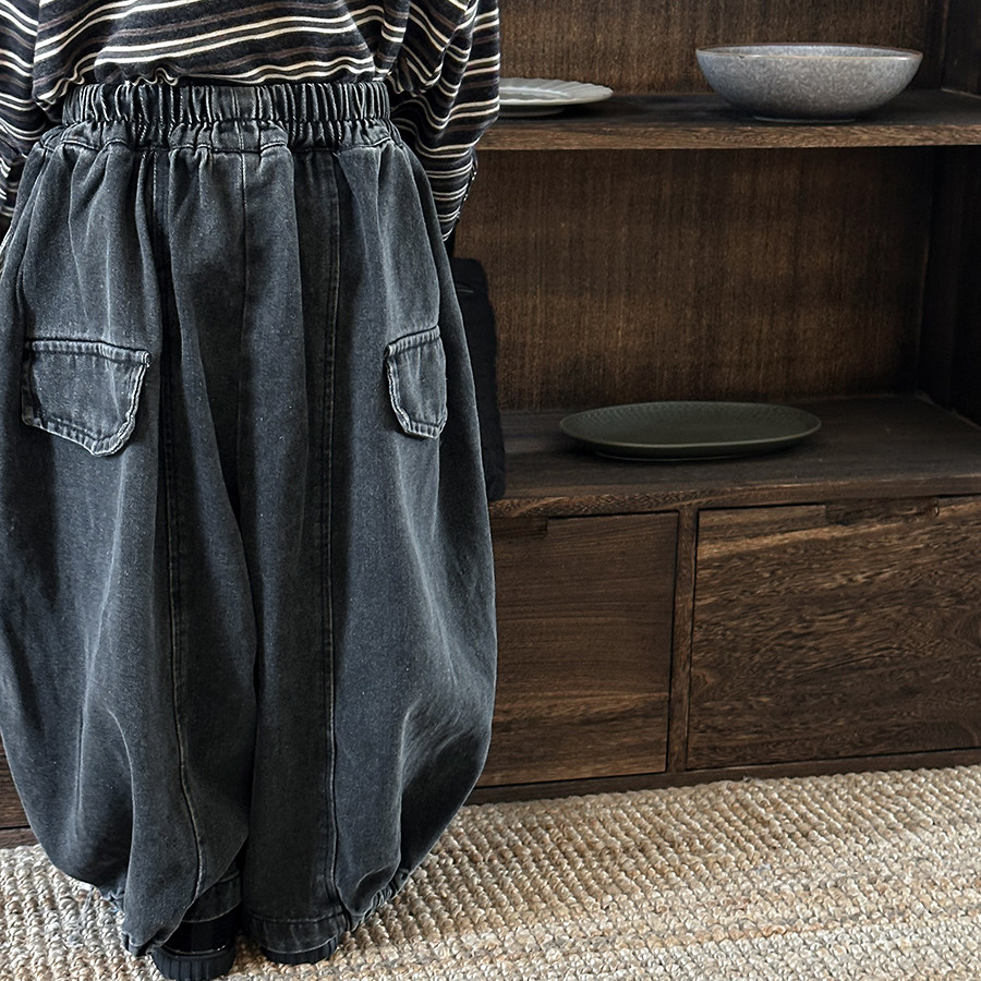 暮晨家新款秋装2025男童拼接牛仔裤长裤中小童森系宽松拼接灯笼裤