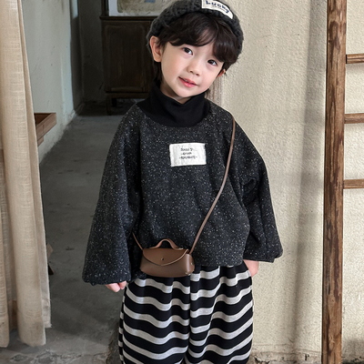 童卫衣森系男女童秋冬季高领贴标