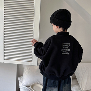 暮晨家早春新款2026男童一体绒棒球服外套中小童加厚保暖夹克上衣