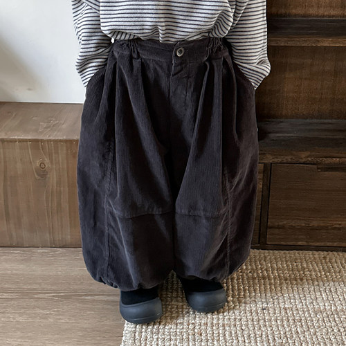 暮晨家新款冬装2025男童冬季净色加绒灯笼裤中小童森系灯芯绒长裤