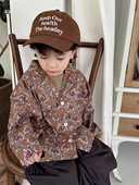 中小童森系复古港风衬衣潮 衬衫 暮晨家春秋2024男童西装 领碎花长袖