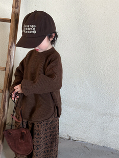 暮晨家新款春装23男童纯色棉质加厚毛衣儿童洋气开叉毛线上衣内搭