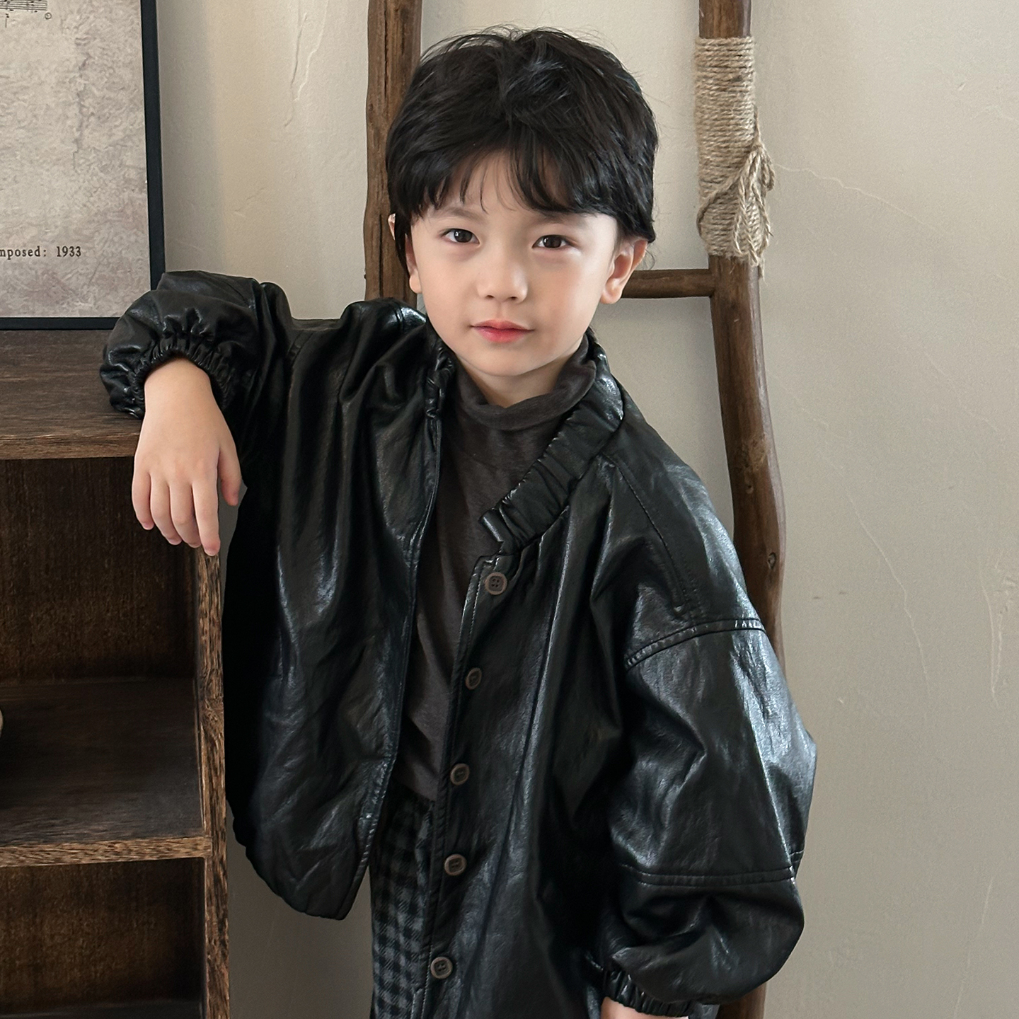 暮晨家新款秋装2025男童棉质亮色皮衣外套中小童森夹克衫机车服