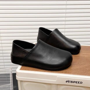 黑色真皮两穿勃肯鞋女2025新款内增高软底舒适简约一脚蹬懒人单鞋