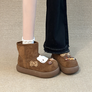 日本OFFCAT精致巨好看卡通可爱雪地靴女士2025新款冬季加绒厚底短
