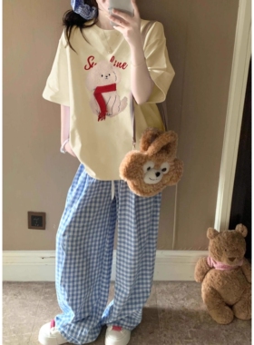 日本offcat联名嫩黄色短袖t恤女夏季圆领半袖2025chic韩系上衣