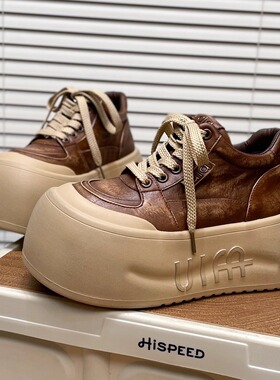 日本offcat真皮厚底大头中高帮面包鞋女2025秋季新款韩版休闲板鞋