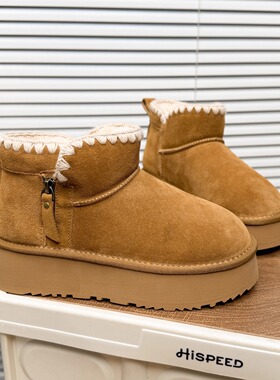 日本OFFCAT2025冬季新款磨砂皮雪地靴女短筒厚底加绒防滑棉鞋靴子