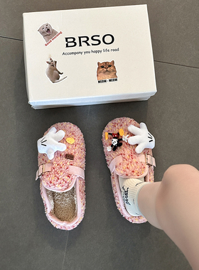 日本OFFCAT可爱外穿一脚蹬卡通毛绒包头拖鞋女2025包头拖鞋软底外