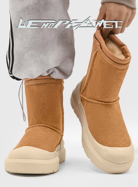 日本OFFCAT2025新款栗白色加绒加厚雪地靴情侣冬季防寒保暖防滑厚