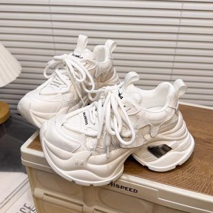 百搭白色运动休闲鞋 时尚 潮 女2026款 日本OFFCAT6cm真皮厚底老爹鞋