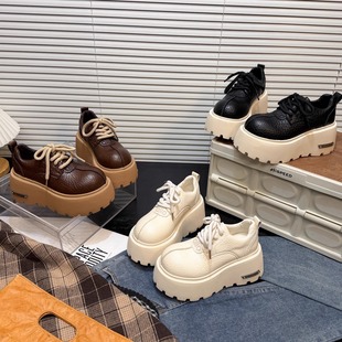 日本OFFCAT真皮松糕厚底大头德比小皮鞋女2025冬季加绒休闲乐福鞋