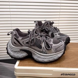 网面透气休闲运动鞋 韩版 潮 女2026款 日本OFFCAT6cm真皮厚底老爹鞋