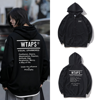 日系WTAPS余文乐同款连帽卫衣男秋冬情侣休闲纯棉宽松拉链外套 潮