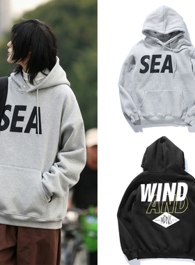 WIND AND SEA联名余文乐同款字母印花连帽套头卫衣男秋冬宽松上衣
