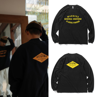 日系余文乐同款MADNESS联名十周年限定龟裂印花长袖T恤秋冬上衣男