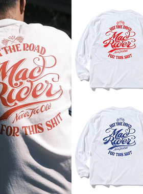 日系余文乐同款 MADRIDER联名机车印花秋冬宽松长袖情侣纯棉T恤潮
