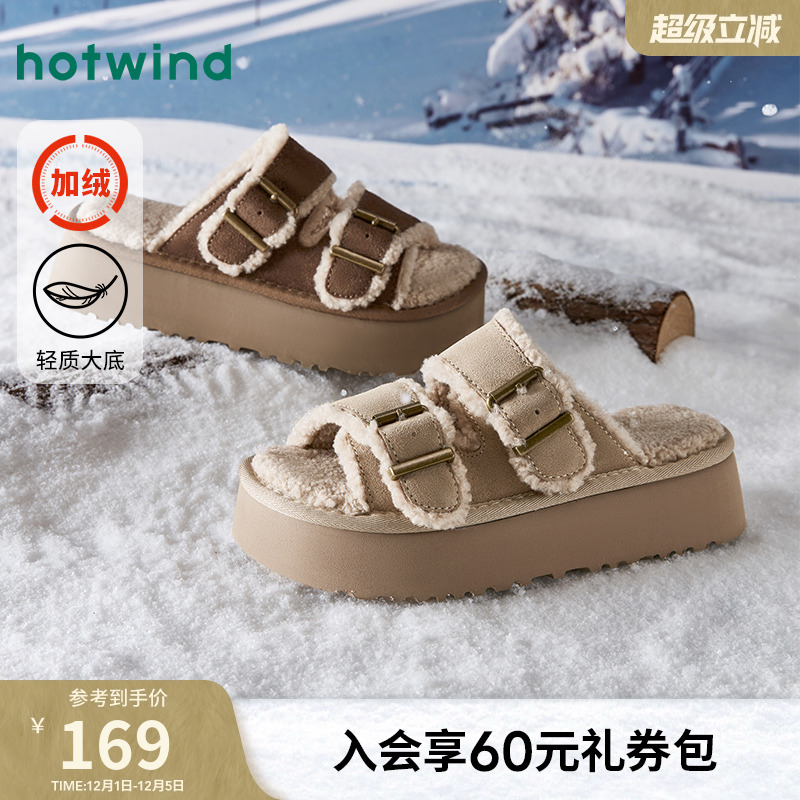 热风2024年冬季新款女士家居拖