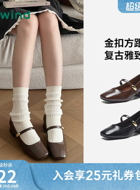 热风粗跟玛丽珍鞋女鞋2026年夏季新款黑色百搭单鞋通勤时尚小皮鞋
